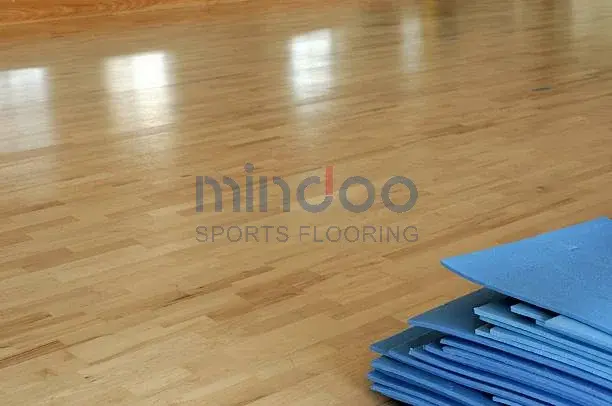 Close-up of hard beech sports flooring